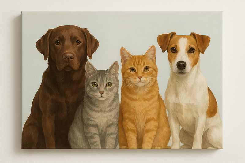 Augintinio portretas ant drobės svetainėje